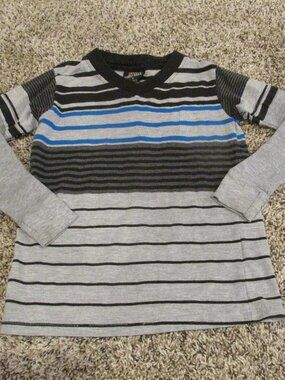 Street Rules Pullover T Shirt Toddler Boys Size 5 Gray Black Striped Long Sleeve
